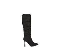 XY London Women's 'Andi' Knee High Stiletto Heeled Ruched Pointed Toe Boots in Jet Black | Size: 8 XY London Jet Black 8