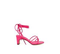 XY London Women's 'Atlas' Lace Up Strappy Thin Mid Block Heel Square Toe Sandals in Pink | Size: 3