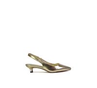XY London Women's 'Avalone' Pointed Toe Sling Back Kitten Heel Sandals in Metallic Gold | Size: 3
