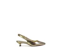XY London Women's 'Avalone' Pointed Toe Sling Back Kitten Heel Sandals in Metallic Gold | Size: 3 XY London Metallic Gold 3