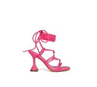 XY London Women's 'Briar' Lace up Square Toe Sculptured Mid High Heels in Fuchsia | Size: 4