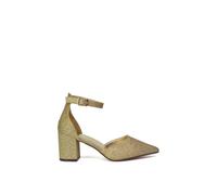 'Bronte' Pointed Toe Strappy Mid Block Heel Sandal Court Shoe XY London Gold 4
