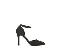 XY London Women's 'Claire' D'Orsay Point Toe Ankle Strap Stiletto Heel Court Shoes in Jet Black | Size: 7