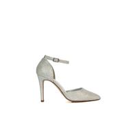 XY London Women's 'Claire' D'Orsay Point Toe Ankle Strap Stiletto Heel Court Shoes in Silver | Size: 8