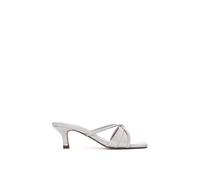 XY London Women's 'Claudia' Mid Heeled Sandal Slip On Mules With Square Toe in Light Grey | Size: 4 XY London Light Grey 4