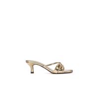 XY London Women's 'Claudia' Mid Heeled Sandal Slip On Mules With Square Toe in Metallic Gold | Size: 3 XY London Metallic Gold 3