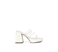 XY London Women's 'Colt' Strappy Square Toe High Block Heel Platform Mule Sandals in White | Size: 5 XY London White 5