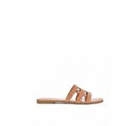 XY London Women's 'Ellie' Square Toe Cut Out Strap Flat Sandal Slides in Taupe | Size: 4 XY London Taupe 4