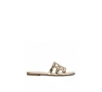 XY London Women's 'Ellie' Square Toe Flat Slider Sandals With Cut Out Straps in Metallic Gold | Size: 7