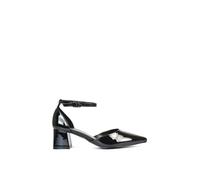 XY London Women's 'Evie' Low Block Heel Pointed Toe Ankle Strap Court Shoes in True Black | Size: 3 XY London True Black 3