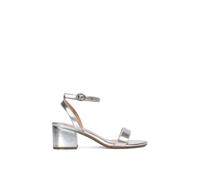 XY London Women's 'Gemma' Low Block Heel Open Toe Strappy Sandal Shoes in Metallic Silver | Size: 7 XY London Metallic Silver 7