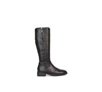 XY London Women's 'Georgina' Knee High Boots Low Heel Zip Up Calf Riding Biker With Ankle Strap in Black | Size: 5 XY London Black 5