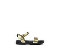 XY London Women's 'Grace' Two Strap Open Toe Platform Sandal Shoes in Metallic Gold | Size: 4 XY London Metallic Gold 4