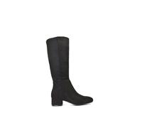 XY London Women's 'Hannah' Low Block Heel Elasticated Calf Long Boots With Zip Fastening in Jet Black | Size: 3