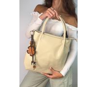 XY London Women's 'Harvey' Shoulder Tote Bag With Floral Charm in Beige