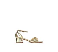 XY London Women's 'Hayley' Cut Out Strappy Block Heels With Ankle Strap in Metallic Gold | Size: 7