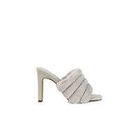 XY London Women's 'Hunter' Fluffy Faux Fur Square Toe Slim Block Heel Mules in Grey | Size: 3