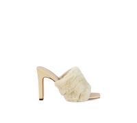 XY London Women's 'Hunter' Fluffy Faux Fur Square Toe Slim Block Heel Mules in Nude | Size: 3