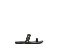 XY London Women's 'Isobel' Diamante Flip Flop Leather Sandal Slider Shoes With Toe Post in Black | Size: 5