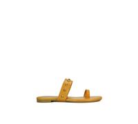 XY London Women's 'Isobel' Diamante Flip Flop Leather Sandal Slider Shoes With Toe Post in Tan | Size: 4