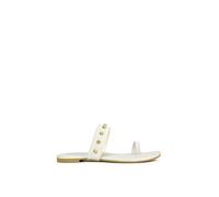 XY London Women's 'Isobel' Diamante Flip Flop Leather Sandal Slider Shoes With Toe Post in White | Size: 8