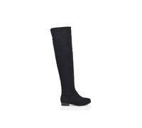 XY London Women's 'Ivy' Flat Low Block Heel Over The Knee Boots in Jet Black | Size: 5