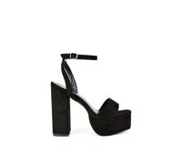 XY London Women's 'Jayce' Strappy Chunky Block High Heel Platform Shoes With Square Toe in Jet Black | Size: 8 XY London Jet Black 8