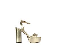 XY London Women's 'Jayce' Strappy Chunky Block High Heel Platform Shoes With Square Toe in Metallic Gold | Size: 4 XY London Metallic Gold 4