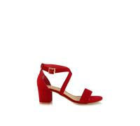XY London Women's 'Jordyn' Cross Over Buckle Strap Chunky Low Block Heels in Red | Size: 3 XY London Red 3