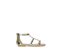 XY London Women's 'Julia' T-Bar Gladiator Sandals With Studded Details in Metallic Gold | Size: 7 XY London Metallic Gold 7