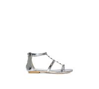XY London Women's 'Julia' T-Bar Gladiator Sandals With Studded Details in Metallic Silver | Size: 6 XY London Metallic Silver 6