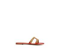 XY London Women's 'Kane' Slip On Cut Out Square Toe Diamante Flat Sandals Sliders in Red | Size: 3