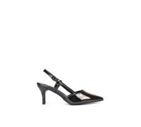 XY London Women's 'Karla' Mid Heel Stilettos Pointed Toe Slingback Court Shoes in True Black | Size: 8 XY London True Black 8