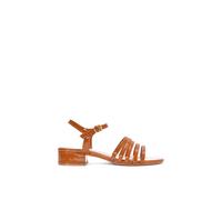 XY London Women's 'Katie' Low Block Heel Sandals With Ankle Strap in Brown | Size: 3
