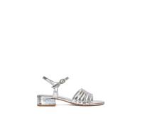 XY London Women's 'Katie' Low Block Heel Sandals With Ankle Strap in Metallic Silver | Size: 3 XY London Metallic Silver 3