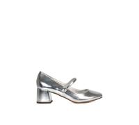 XY London Women's 'Leneka' Low Block Heel Slip On Court Shoes With Front Strap in Metallic Silver | Size: 3 XY London Metallic Silver 3