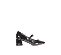 XY London Women's 'Leneka' Low Block Heel Slip On Court Shoes With Front Strap in True Black | Size: 7 XY London True Black 7