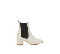 XY London Women's 'Luca' Square Toe Pull On Mid Block Heel Chelsea Boots in Light Stone | Size: 4 XY London Light Stone 4