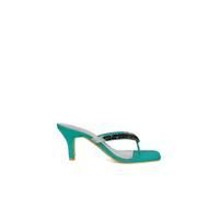 XY London Women's 'Lynn' Embellished Diamante Kitten Heel Mule Sandals With Toe Thong in Green | Size: 4
