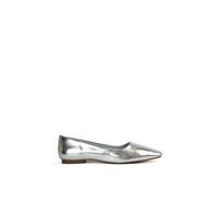 XY London Women's 'Maci' Square Toe Slip On Flat Heel Ballerina Pumps in Metallic Silver | Size: 8 XY London Metallic Silver 8