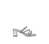 XY London Women's 'Mckenna' Diamante Strappy Square Toe Block High Heel Mules in Metallic Silver | Size: 4 XY London Metallic Silver 4