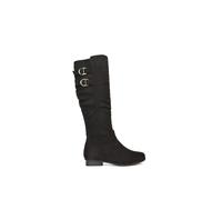 'Mia' Slouchy Flat Heel Knee High Boots With Buckle Detail XY London Jet Black 4