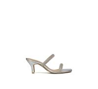 XY London Women's 'Nancy' Square Toe Diamante Strappy Slip On Low Kitten Heel Mules in Silver | Size: 4