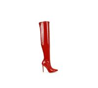 XY London Women's 'Piper' Over The Knee Thigh High Heeled Boots With Zip in Red | Size: 8