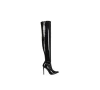 XY London Women's 'Piper' Over The Knee Thigh High Heeled Boots With Zip in True Black | Size: 4