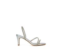 XY London Women's 'Polly' Slingback Strappy Diamante Stiletto High Heel Sandals in Metallic Silver | Size: 3 XY London Metallic Silver 3