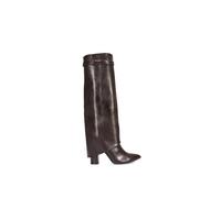 XY London Women's 'Rayna' Block Heel Knee High Foldover Boots With Pointed Toe in Dark Brown | Size: 5