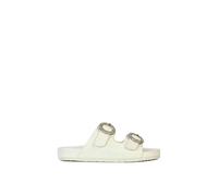 XY London Women's 'Reggie' Slip On Flat Sandals Sliders With Double Strap Diamante Buckle in White | Size: 4 XY London White 4
