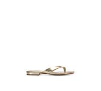 XY London Women's 'Rio' Square Toe Slip On Flat Sandals With Thong Strap in Metallic Gold | Size: 8