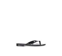 XY London Women's 'Rio' Square Toe Slip On Flat Sandals With Thong Strap in True Black | Size: 3 XY London True Black 3